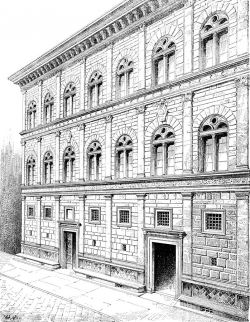 Fassade des Palazzo Rucellai, Gliederung durch Gesimse und Pilaster