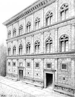 Fassade des Palazzo Rucellai, Gliederung durch Gesimse und Pilaster Fassade des Palazzo Rucellai, Gliederung durch Gesimse und Pilaster