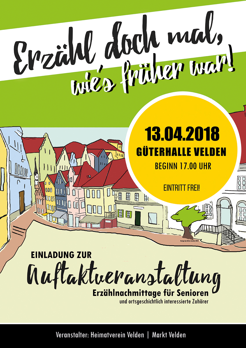 Veranstaltungsplakat zu "Erzähl doch mal, wie's früher war", Design: Heike Arnold, 2018 Veranstaltungsplakat zu "Erzähl doch mal, wie's früher war", Design: Heike Arnold, 2018