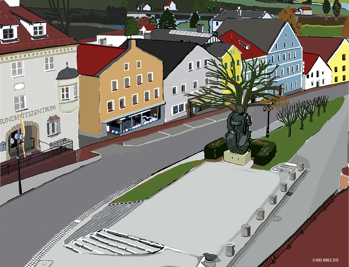Am PC gefertigte Zeichnung vom unteren Marktplatz mit Apoll von © Heike Arnold, 2019 Am PC gefertigte Zeichnung vom unteren Marktplatz mit Apoll von © Heike Arnold, 2019