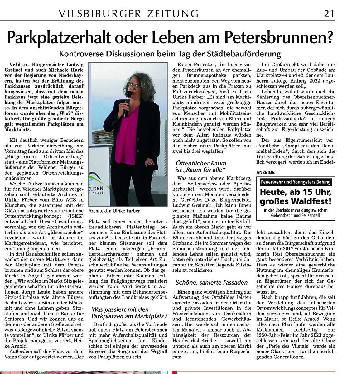 Pressebericht von Heike Arnold/Ulrike Färber zum 3. Bürgerforum Ortsentwicklung, erschienen in der Vilsbiburger Zeitung vom 20.07.2019 Pressebericht von Heike Arnold/Ulrike Färber zum 3. Bürgerforum Ortsentwicklung, erschienen in der Vilsbiburger Zeitung vom 20.07.2019
